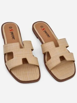 Outlet Sandały damskie beżowe Letizia wygodne płaskie skóra ekologiczna lato Klapki Płaskie