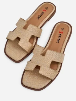 Outlet Sandały damskie beżowe Letizia wygodne płaskie skóra ekologiczna lato Klapki Płaskie