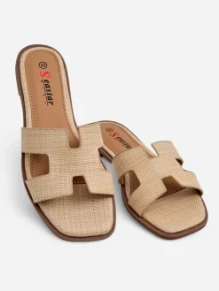 Outlet Sandały damskie beżowe Letizia wygodne płaskie skóra ekologiczna lato Klapki Płaskie