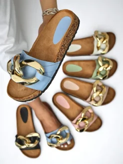 Sandały damskie Callista z łańcuchem – /niebieskie, płaski obcas Klapki Płaskie