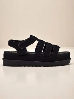 Online Sandały damskie Heraclea na platformie czarne z ekoskóry Sandały Płaskie