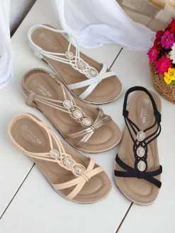 Outlet Sandały damskie Callista – czarne espadryle z cyrkoniami na lato Sandały Płaskie