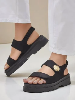 New Sandały damskie Anthea Nero – zamsz, platforma 5 cm Ugc|Sandały Płaskie