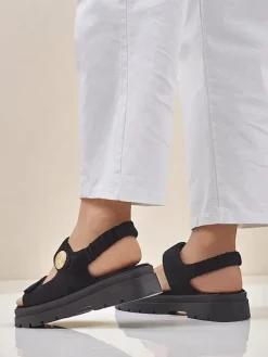 New Sandały damskie Anthea Nero – zamsz, platforma 5 cm Ugc|Sandały Płaskie