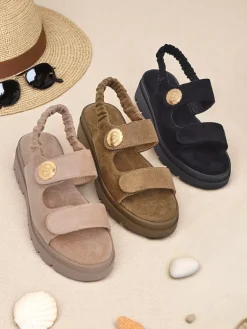 New Sandały damskie Anthea Nero – zamsz, platforma 5 cm Ugc|Sandały Płaskie