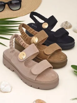 New Sandały damskie Anthea Nero – zamsz, platforma 5 cm Ugc|Sandały Płaskie