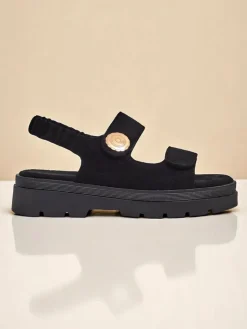 New Sandały damskie Anthea Nero – zamsz, platforma 5 cm Ugc|Sandały Płaskie