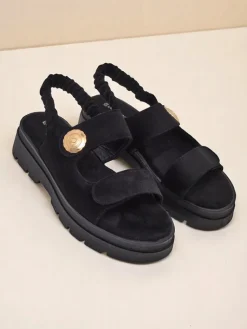 New Sandały damskie Anthea Nero – zamsz, platforma 5 cm Ugc|Sandały Płaskie