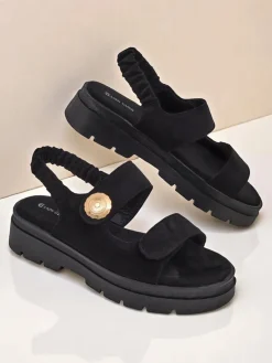 New Sandały damskie Anthea Nero – zamsz, platforma 5 cm Ugc|Sandały Płaskie