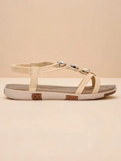 Best Sandały damskie Bellona beżowe z cyrkoniami na platformie Sandały Płaskie