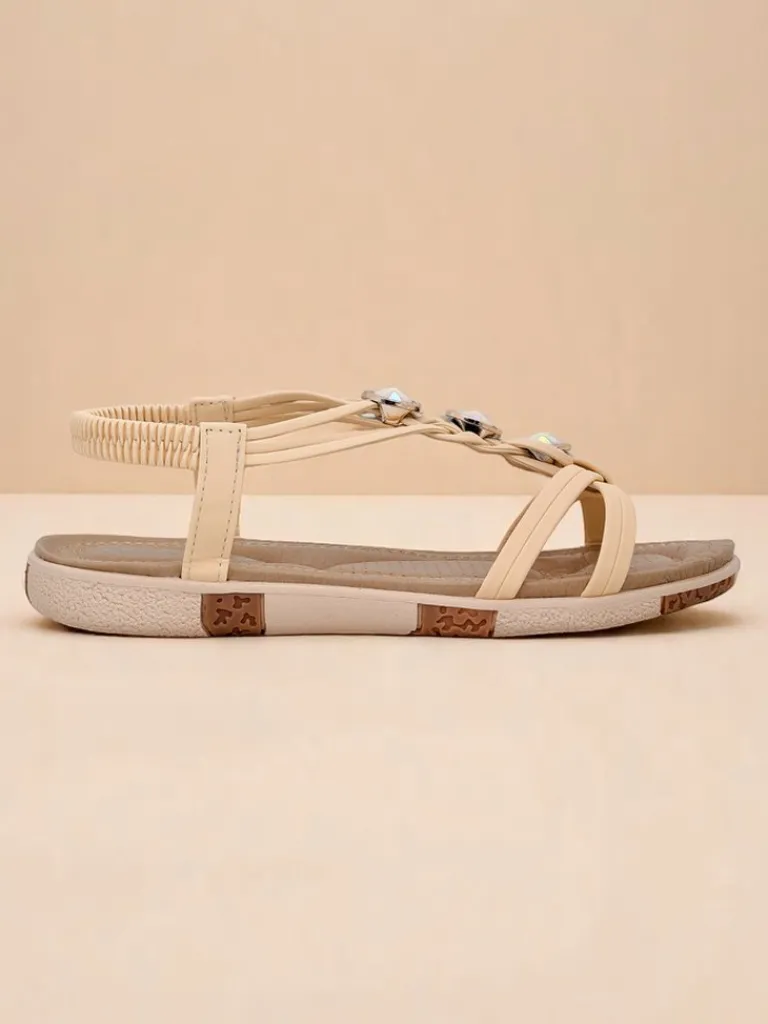 Best Sandały damskie Bellona beżowe z cyrkoniami na platformie Sandały Płaskie