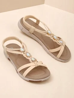 Best Sandały damskie Bellona beżowe z cyrkoniami na platformie Sandały Płaskie