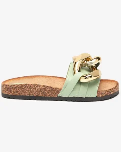 Sandały damskie Thalia zielone z łańcuchem na płaskiej podeszwie Klapki Płaskie