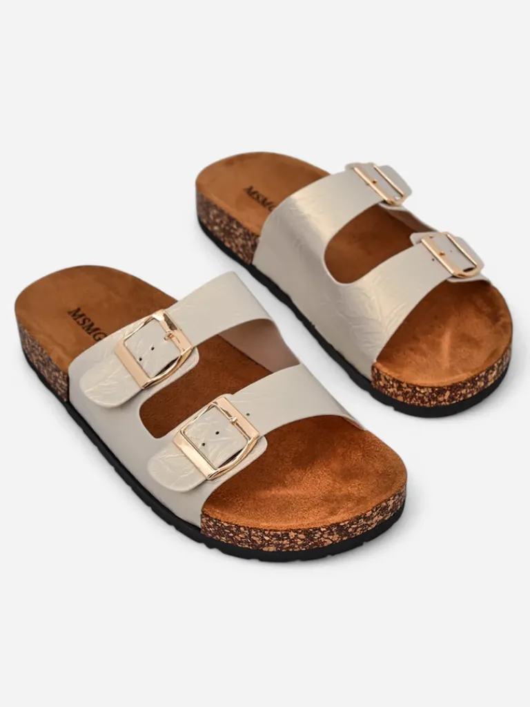 Sale Sandały damskie złote Ariadne Eco z płaską podeszwą na lato Klapki Płaskie