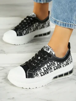 Outlet Sneakers Livia w Kolorze Czarno-Białym z Platformą Trampki