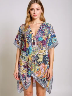 Online Sukienka Pareo Ariadna , wielokolorowa, dekolt w serek Narzutka Plażowa|Bluzki / Koszule / Koszulki