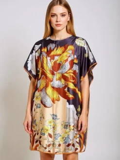 Hot Sukienka Pareo Callista Nero z kolorowym kwiatowym motywem Narzutka Plażowa|Bluzki / Koszule / Koszulki