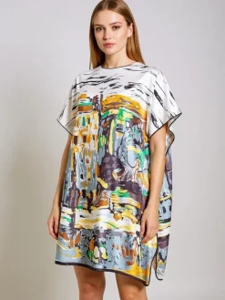 New Sukienka pareo Kalypso , wielokolorowa do kolan, uniwersalna Narzutka Plażowa|Bluzki / Koszule / Koszulki