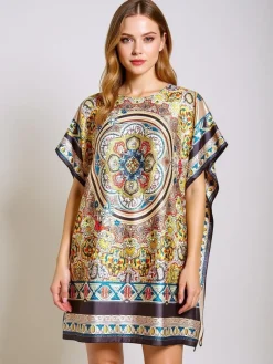 New Sukienka pareo Calista – wielokolorowa do kolan, poliester Narzutka Plażowa|Bluzki / Koszule / Koszulki