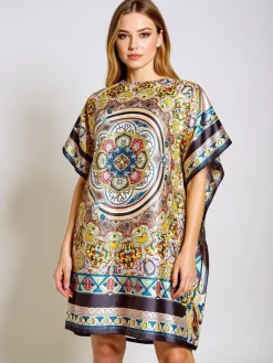 New Sukienka pareo Calista – wielokolorowa do kolan, poliester Narzutka Plażowa|Bluzki / Koszule / Koszulki