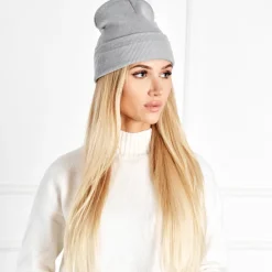 Hot Szara damska czapka dwuwarstwowa typu beanie - Akcesoria Damskie Czapki I Kapelusze