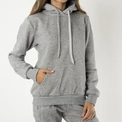 Outlet Szara damska ocieplana bluza z kapturem - Odzież Bluzy
