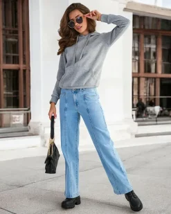 Outlet Szara damska ocieplana bluza z kapturem - Odzież Bluzy