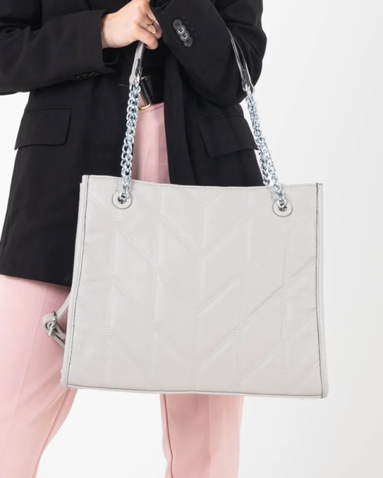 Best Szara elegancka torebka damska z uchwytami na łańcuszkach - Akcesoria Damskie Torebki Shoppers