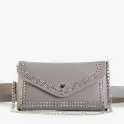 Outlet Szara mała torebka nerka z dżetami - Akcesoria Damskie Nerki I Saszetki|Wieczorowe