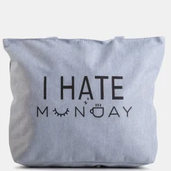 Szara torebka na ramię z nadrukiem - Akcesoria Damskie Materiałowe