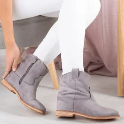 New Szare kowbojki na koturnie Bertold - Obuwie Botki Z Delikatnym Ociepleniem|Kowbojki