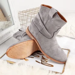 New Szare kowbojki na koturnie Bertold - Obuwie Botki Z Delikatnym Ociepleniem|Kowbojki