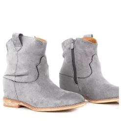 New Szare kowbojki na koturnie Bertold - Obuwie Botki Z Delikatnym Ociepleniem|Kowbojki