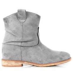 New Szare kowbojki na koturnie Bertold - Obuwie Botki Z Delikatnym Ociepleniem|Kowbojki