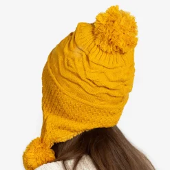 Sale Żółta damska ocieplana czapka z pomponami - Akcesoria Damskie Czapki I Kapelusze
