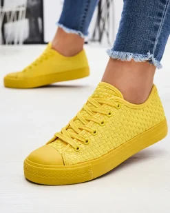 Outlet Żółte damskie trampki Aklina - Obuwie Damskie Trampki|Ocieplane