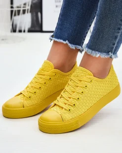 Outlet Żółte damskie trampki Aklina - Obuwie Damskie Trampki|Ocieplane