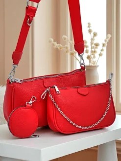 Sale Torebka damska Arista Rosso z ekoskóry, łańcuszek, mini zestaw Damskie Małe Torebki