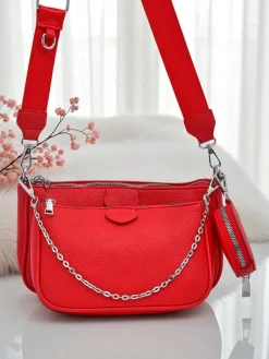 Sale Torebka damska Arista Rosso z ekoskóry, łańcuszek, mini zestaw Damskie Małe Torebki