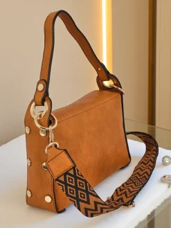 Hot Torebka damska Minerva żółta z ekoskóry, ozdoba złota pszczoła, boho pasek Damskie Małe Torebki