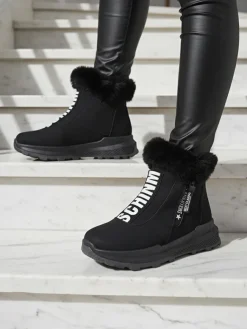 Outlet Valentina Czarne Botki Z Futerkiem Botki Z Delikatnym Ociepleniem|Botki Na Płaskim Obcasie