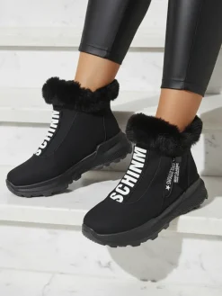 Outlet Valentina Czarne Botki Z Futerkiem Botki Z Delikatnym Ociepleniem|Botki Na Płaskim Obcasie