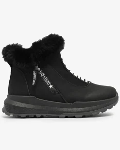 Outlet Valentina Czarne Botki Z Futerkiem Botki Z Delikatnym Ociepleniem|Botki Na Płaskim Obcasie