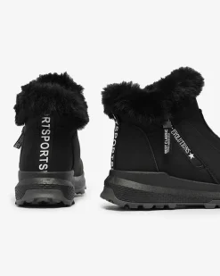 Outlet Valentina Czarne Botki Z Futerkiem Botki Z Delikatnym Ociepleniem|Botki Na Płaskim Obcasie