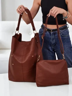 Sale Wysoka torebka damska shopper 2 częściowa eko skórzana Hollow Grace Damskie Torebki Shoppers