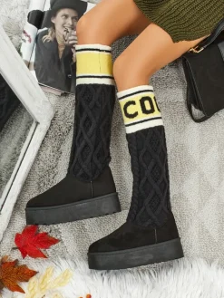 Wysokie buty a'la śniegowce damskie z cholewką Anane Śniegowce|Botki Na Platformie