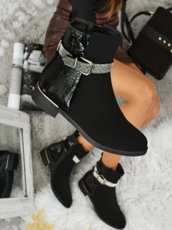 Outlet Wyższe botki damskie eko skórzane Arasse Botki Z Delikatnym Ociepleniem|Botki Na Płaskim Obcasie