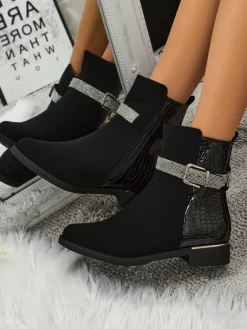 Outlet Wyższe botki damskie eko skórzane Arasse Botki Z Delikatnym Ociepleniem|Botki Na Płaskim Obcasie