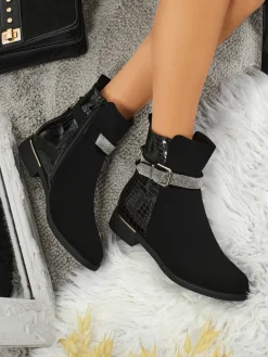 Outlet Wyższe botki damskie eko skórzane Arasse Botki Z Delikatnym Ociepleniem|Botki Na Płaskim Obcasie