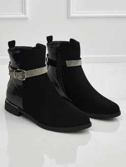 Outlet Wyższe botki damskie eko skórzane Arasse Botki Z Delikatnym Ociepleniem|Botki Na Płaskim Obcasie